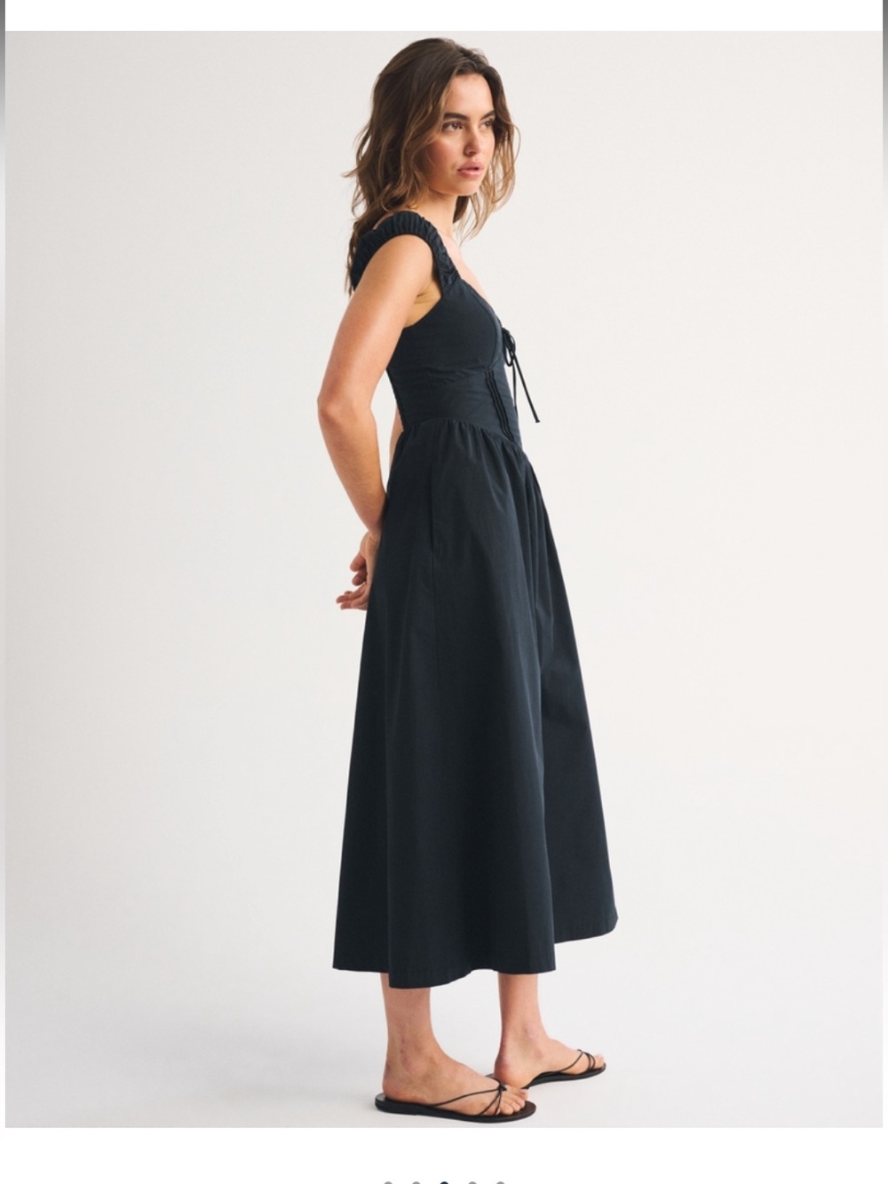 NWT Abercrombie & Fitch 100% Cotton Bra Free Cap Sleeve Dipped Waist Midi Dress - Picture 4 of 6
